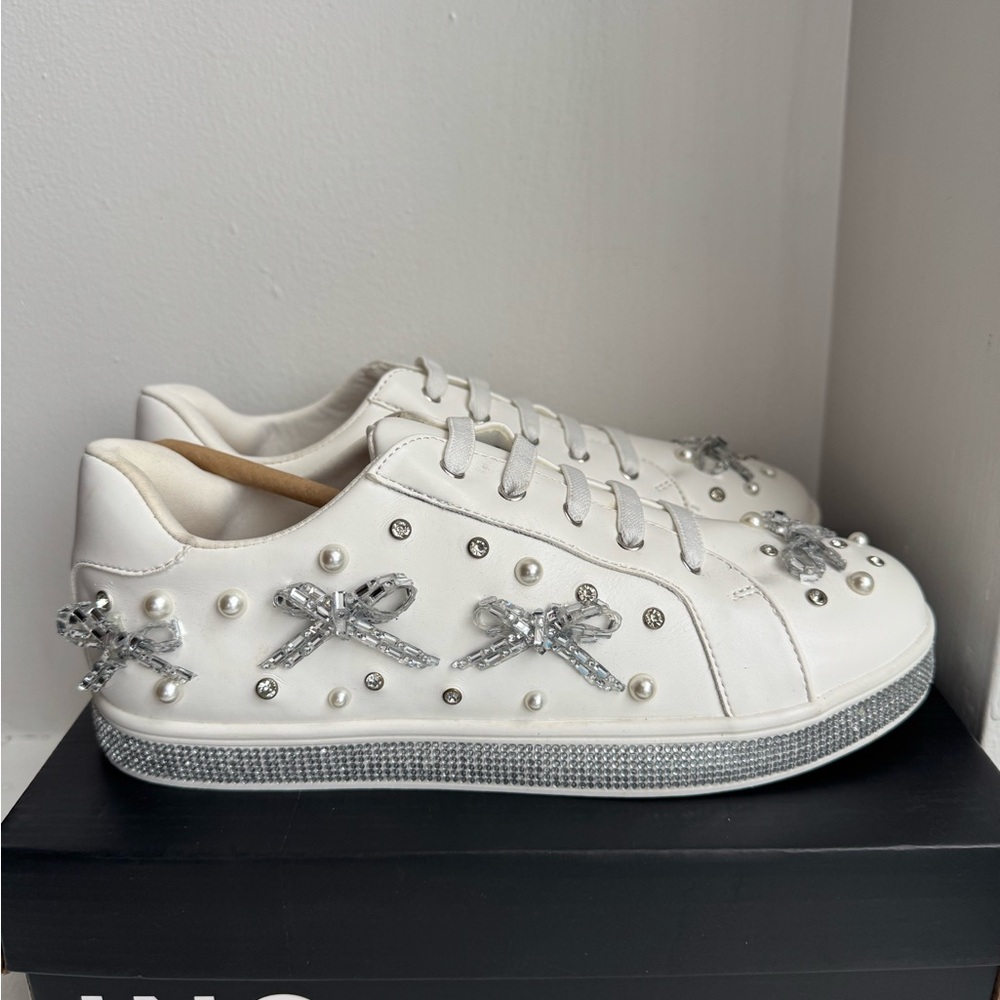 INC International Concepts White Sneakers with Silver Details
